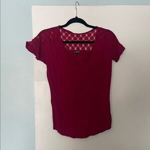 Express Deep Red Lace Accent Tee